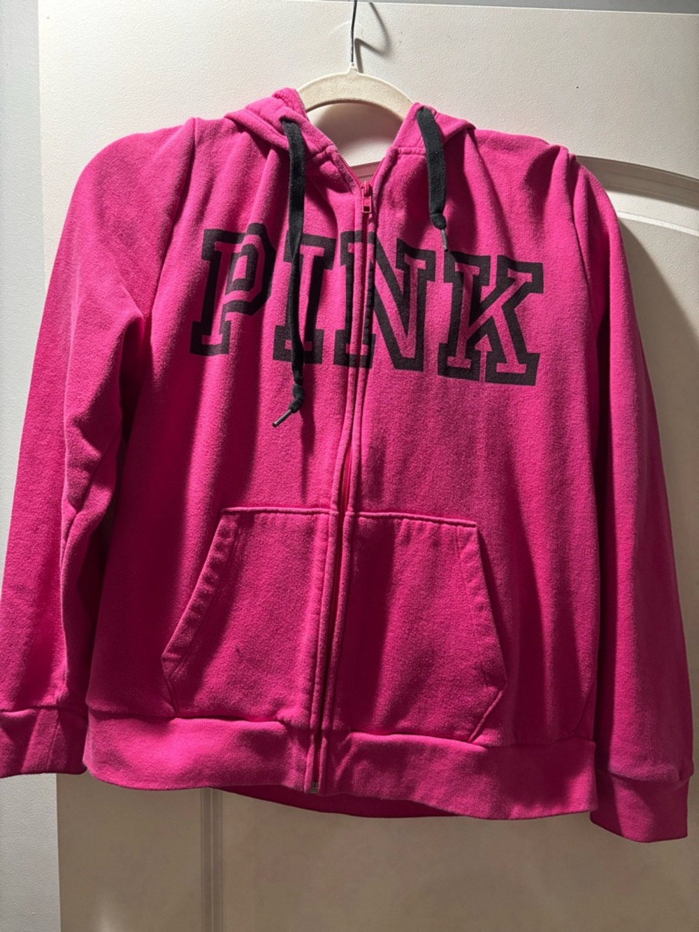 PINK Victoria's Secret Bright Pink Zip-Up Hoodie with Logo